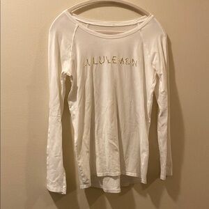 lululemon athletica White Long Sleeve Top - scoop neck - gold accent - M